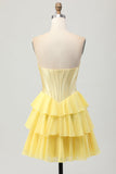 Fuchsia Ruffled Corset Sweetheart Short Prom Dress with Appliques