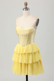 Fuchsia Ruffled Corset Sweetheart Short Prom Dress with Appliques