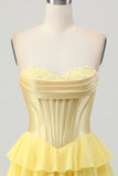 Fuchsia Ruffled Corset Sweetheart Short Prom Dress with Appliques