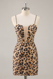 Sparkly Khaki Leopard Sequin Corset Tight Mini Prom Dress
