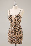 Sparkly Khaki Leopard Sequin Corset Tight Mini Prom Dress