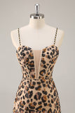 Sparkly Khaki Leopard Sequin Corset Tight Mini Prom Dress