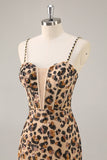 Sparkly Khaki Leopard Sequin Corset Tight Mini Prom Dress