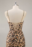 Sparkly Khaki Leopard Sequin Corset Tight Mini Prom Dress