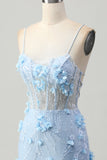 Sparkly Blue Tight Floral Corset Short Appliqued Prom Dress with Sequins