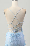 Sparkly Blue Tight Floral Corset Short Appliqued Prom Dress with Sequins