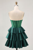 Sparkly Dark Green Tiered Short Corset Prom Dress with Beading
