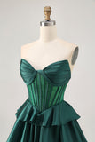 Sparkly Dark Green Tiered Short Corset Prom Dress with Beading