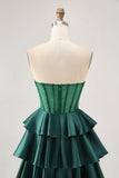 Sparkly Dark Green Tiered Short Corset Prom Dress with Beading
