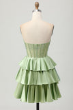 Sparkly Green Corset Ruffled Short Prom Dress with Beading