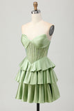 Sparkly Green Corset Ruffled Short Prom Dress with Beading