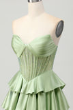 Sparkly Green Corset Ruffled Short Prom Dress with Beading