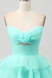 Blush Strapless Floral Tiered Short Prom Dress with Ruffles