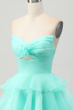 Blush Strapless Floral Tiered Short Prom Dress with Ruffles