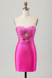 Sparkly Fuchsia Tight Sweetheart Keyhole Short Beaded Prom Dress