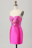 Sparkly Fuchsia Tight Sweetheart Keyhole Short Beaded Prom Dress