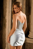 Sparkly Grey Silver Corset Bodycon Short Cocktail Dress with Beading