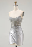 Sparkly Grey Silver Corset Bodycon Short Cocktail Dress with Beading
