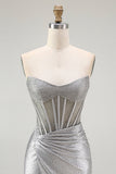 Sparkly Grey Silver Corset Bodycon Short Cocktail Dress with Beading