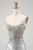 Sparkly Grey Silver Corset Bodycon Short Cocktail Dress with Beading