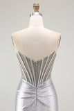 Sparkly Grey Silver Corset Bodycon Short Cocktail Dress with Beading