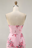 White Blue Flower Strapless Tight Short Cocktail Dress with Bow