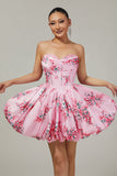 Pink Sweetheart Corset Short Floral Cocktail Dress