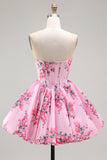 White Blue Floral Corset Sweetheart Short Cocktail Dress