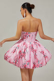 White Blue Floral Corset Sweetheart Short Cocktail Dress