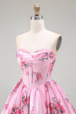 White Blue Floral Corset Sweetheart Short Cocktail Dress