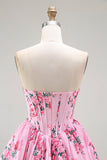 Pink Sweetheart Corset Short Floral Cocktail Dress