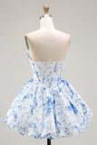 Pink Sweetheart Corset Short Floral Cocktail Dress