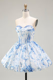 Pink Sweetheart Corset Short Floral Cocktail Dress