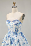 Pink Sweetheart Corset Short Floral Cocktail Dress