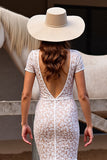 Mermaid White Short Sleeves Boho Lace Maxi Western Wedding Dress with Slit