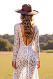 White Lace Boho Sheath V Neck Western Wedding Dress with Slit