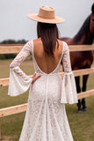 Boho Corset White V-Neck Maxi Western Wedding Dress with Slit