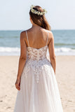 Chiffon White Spaghetti Straps Boho Maxi Wedding Dress with Sleeves