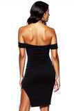 Sexy Black Off the Shoulder Tight Asymmetrical Cocktail Dress