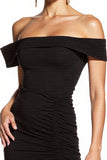 Black Ruched Off the Shoulder Tight Mini Cocktail Dress