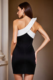 Black and White Patchwork Bodycon Short Cocktail Dress with Bow