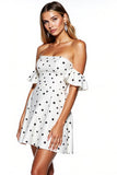 A Line White and Black Strapless Short Polka Dot Dress with Sleeves