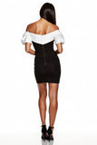 Black and White Off the Shoulder Mini Tight Cocktail Dress with Sleeves