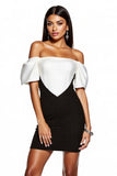 Black and White Off the Shoulder Mini Tight Cocktail Dress with Sleeves