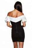 Black and White Off the Shoulder Mini Tight Cocktail Dress with Sleeves