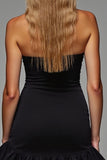 Black Tight Strapless Mini Cocktail Dress with Ruffles