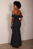 Sheath Maxi Black and White Off the Shoulder Polka Dot Dress with Slit