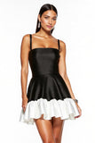 Satin Black and White Patchwork A Line Short Cocktail Dress with Ruffles