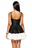 Satin Black and White Patchwork A Line Short Cocktail Dress with Ruffles