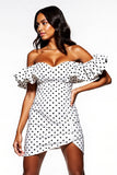 White and Black Tight Sweetheart Short Polka Dot Dress with Ruffles